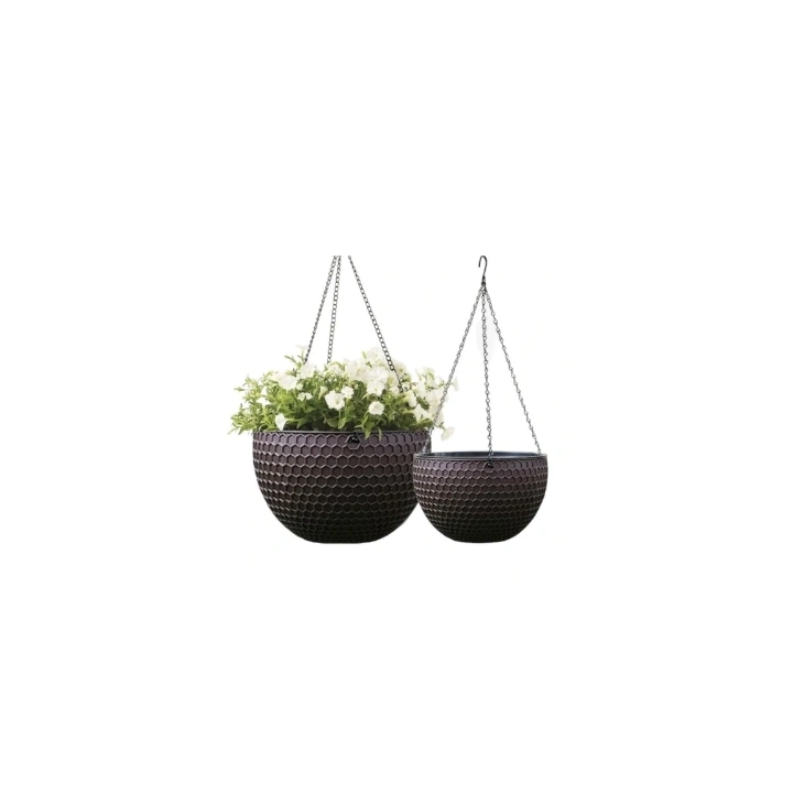 ECARLA doniczka na kwiaty wisząca Brązowa Plaster Miodu 26cm ROS10BR