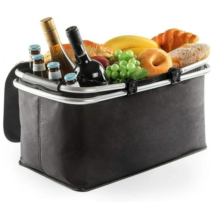 ECARLA kosz piknikowy składany, termiczny 47x27x23cm Czarny KP01CZ