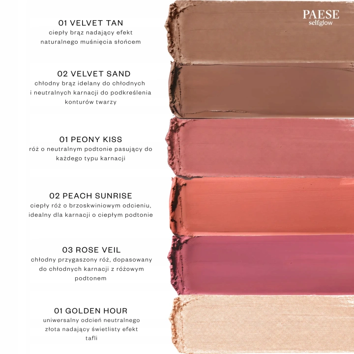 PAESE Selfglow kremowy róż z matowym efektem 02 Peach Sunrise 8g