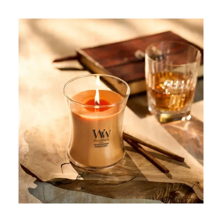 WOODWICK Pluswick średnia świeca w słoiku GOLDEN BOURBON 275g