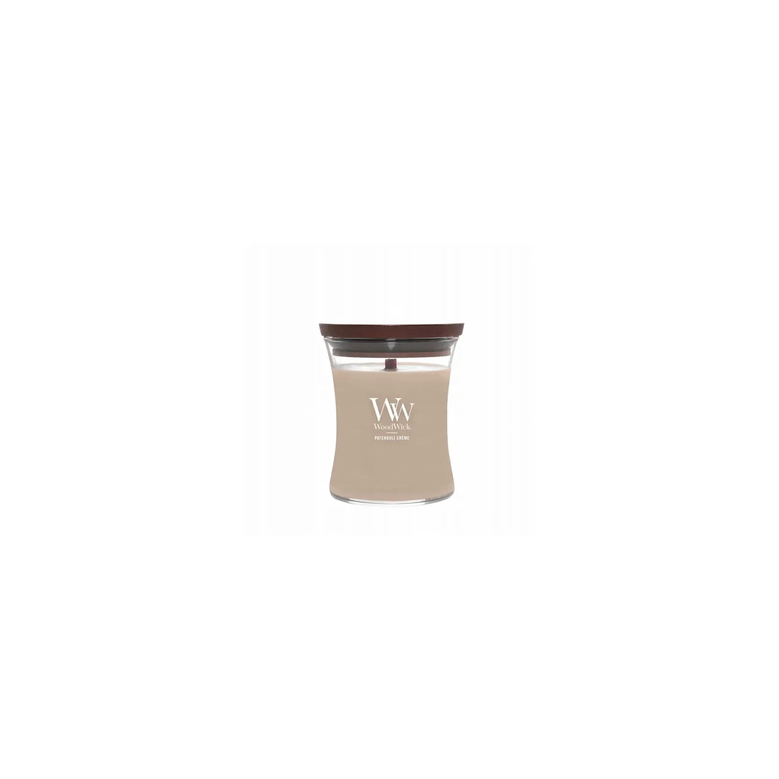 WOODWICK Pluswick średnia świeca w słoiku PATCHOULI CREME 275g