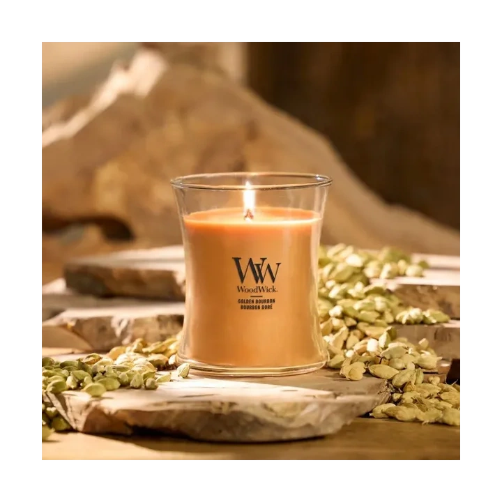 WOODWICK Pluswick średnia świeca w słoiku GOLDEN BOURBON 275g