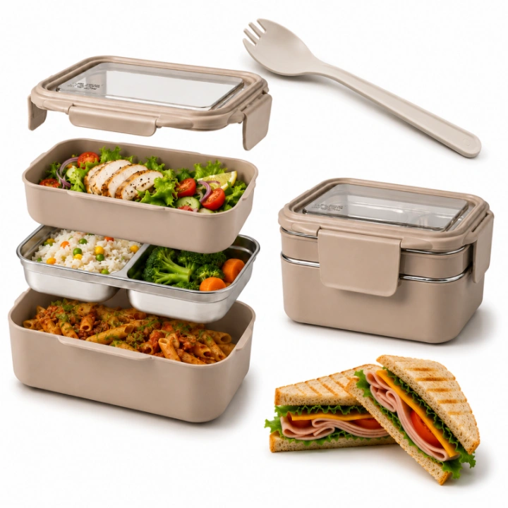 ECARLA lunch box z widelcem ze stali nierdzewnej Kremowy PJM50K