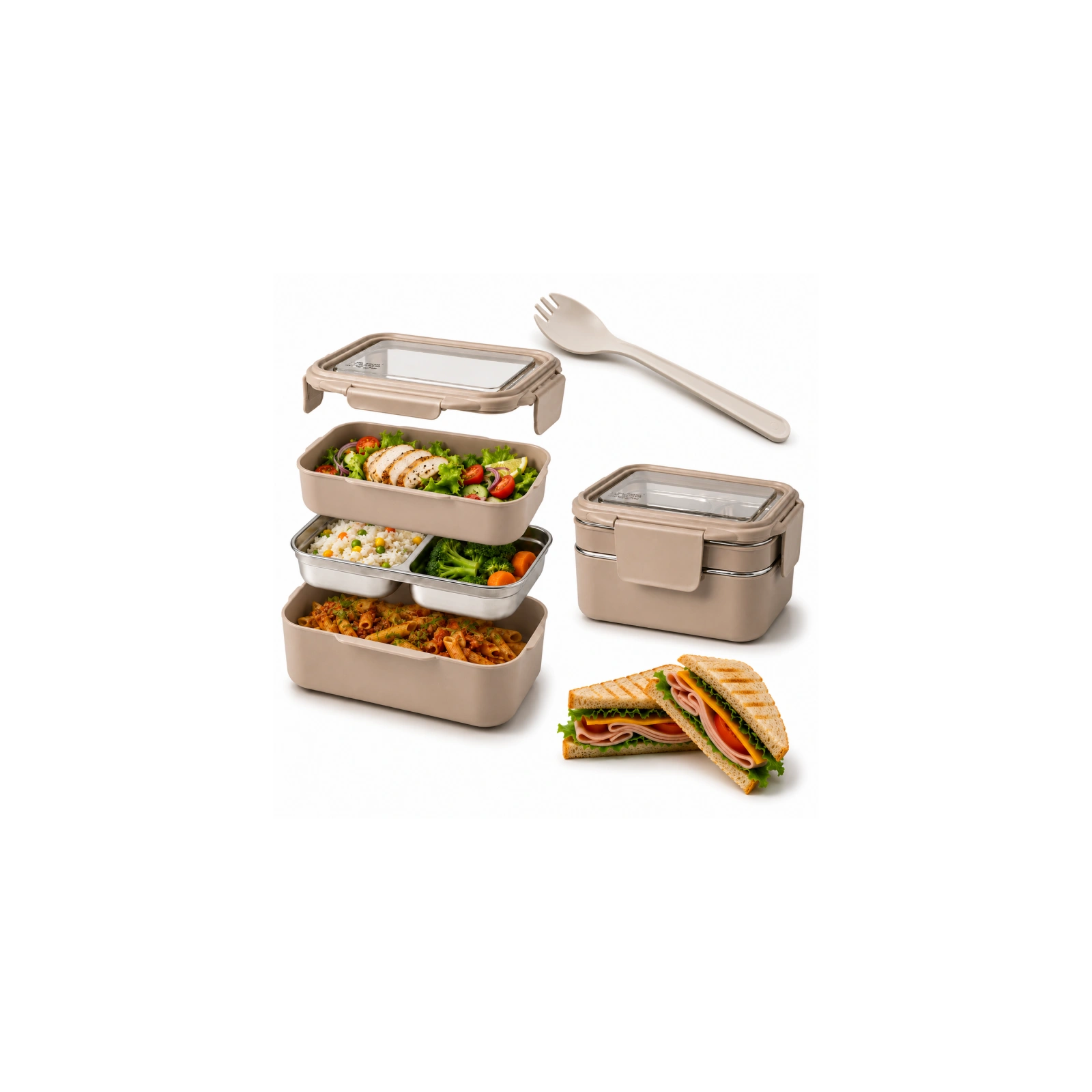 ECARLA lunch box z widelcem ze stali nierdzewnej Kremowy PJM50K