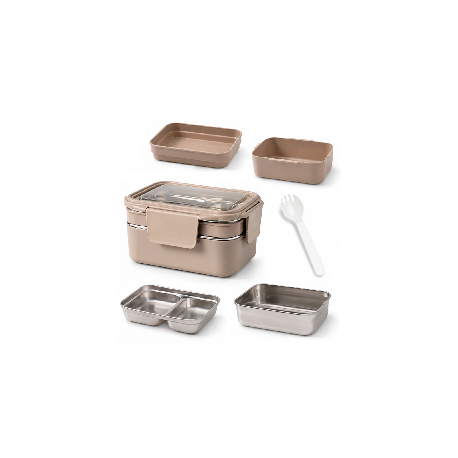ECARLA lunch box z widelcem ze stali nierdzewnej Kremowy PJM50K