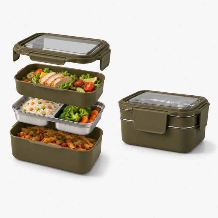 ECARLA lunch box z widelcem ze stali nierdzewnej Zielony PJM50ZIE