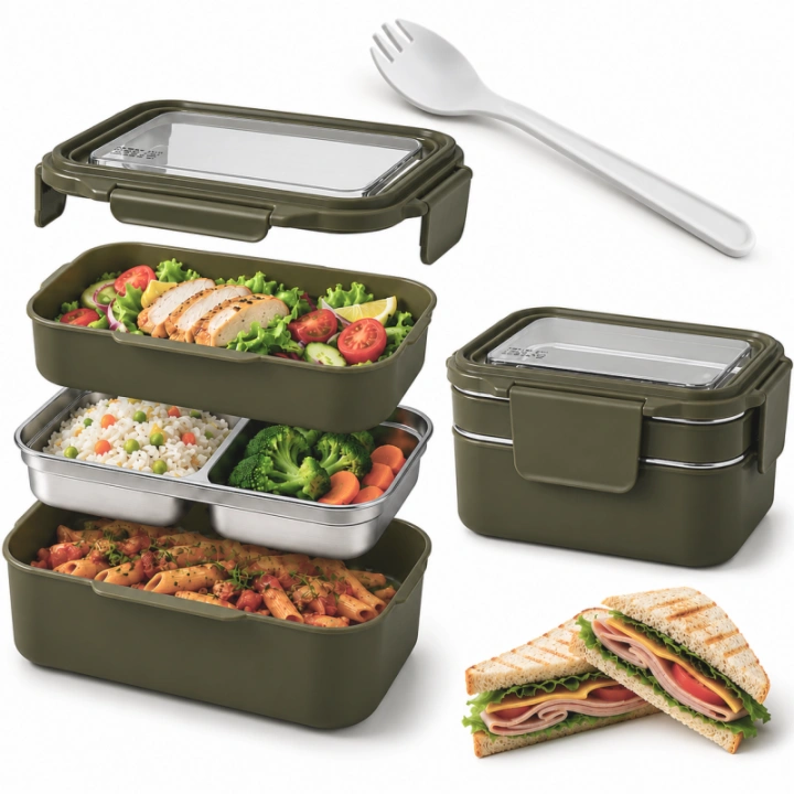 ECARLA lunch box z widelcem ze stali nierdzewnej Zielony PJM50ZIE