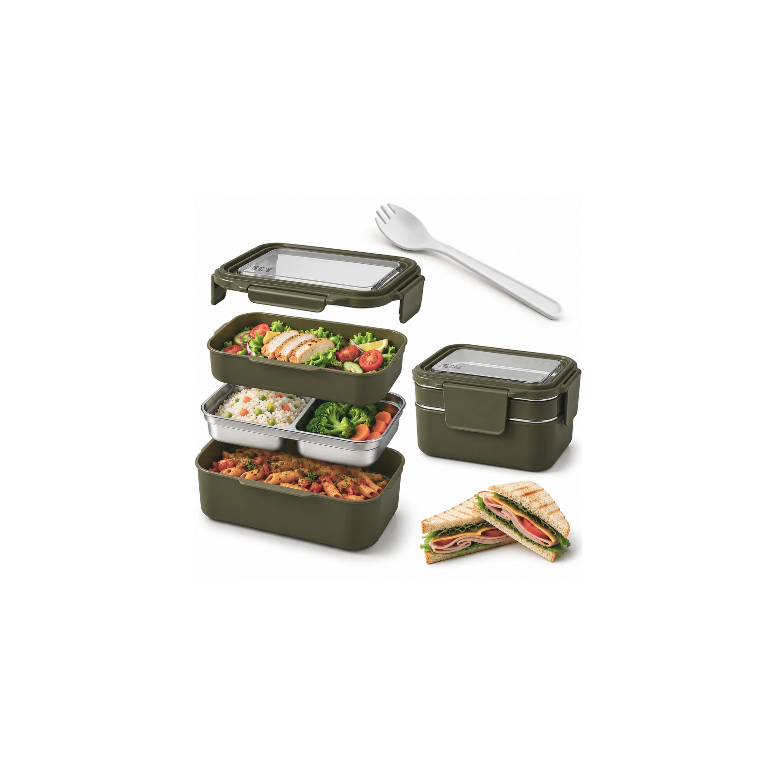 ECARLA lunch box z widelcem ze stali nierdzewnej Zielony PJM50ZIE
