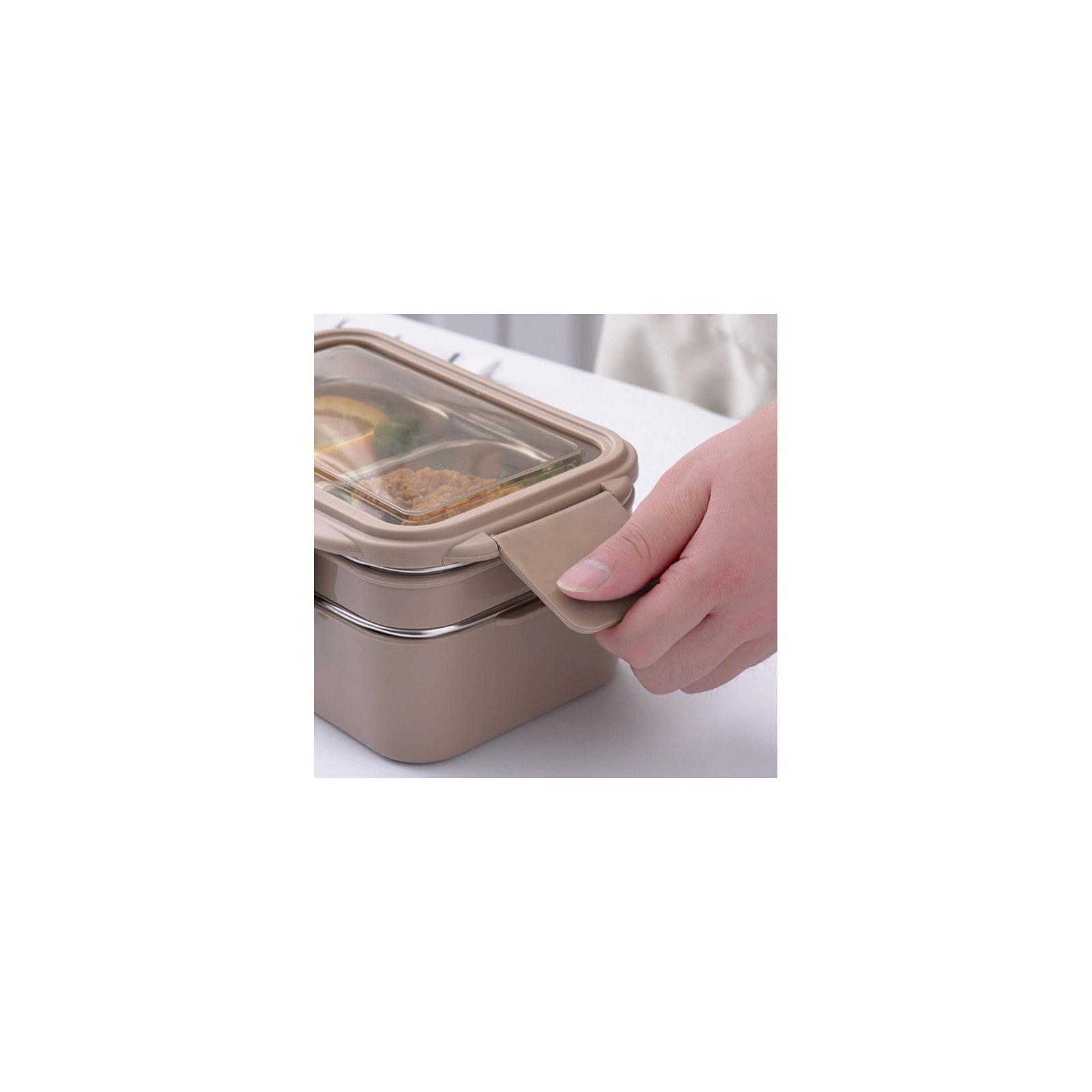 ECARLA lunch box z widelcem ze stali nierdzewnej Kremowy PJM50K