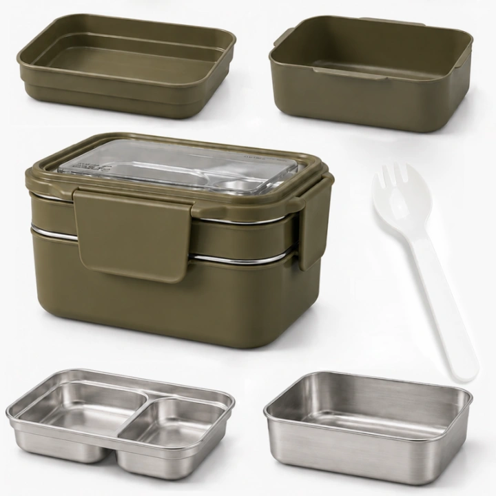 ECARLA lunch box z widelcem ze stali nierdzewnej Zielony PJM50ZIE