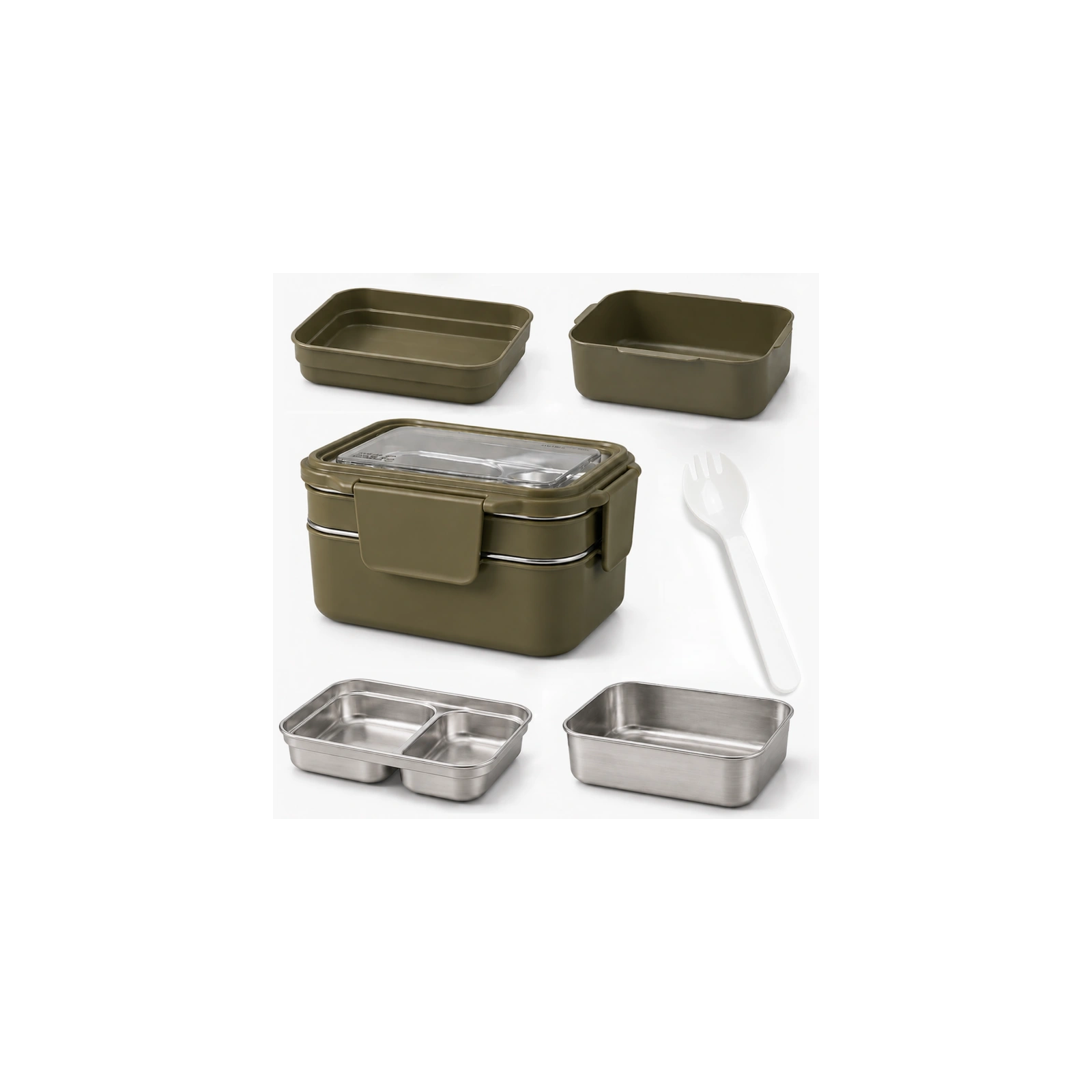 ECARLA lunch box z widelcem ze stali nierdzewnej Zielony PJM50ZIE
