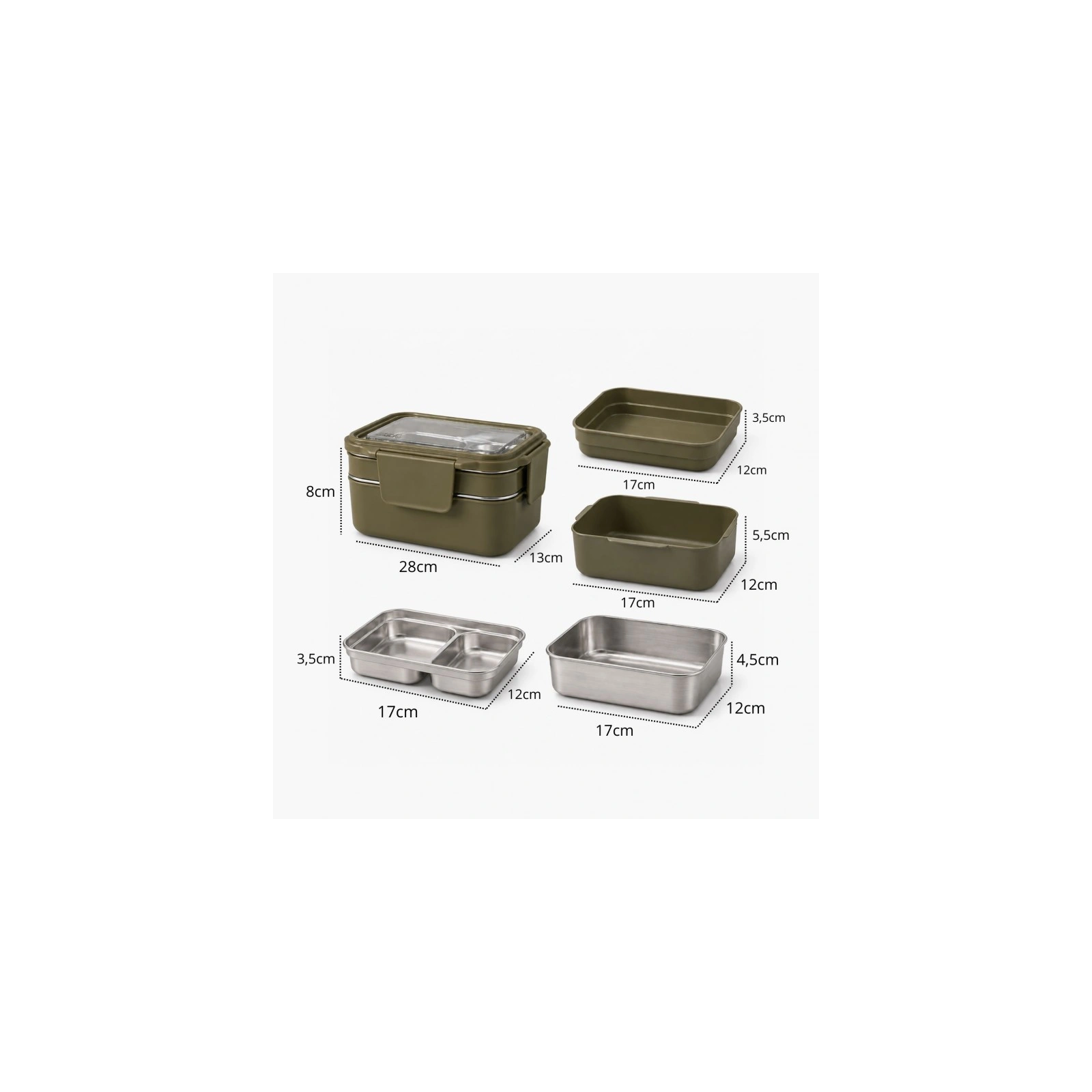 ECARLA lunch box z widelcem ze stali nierdzewnej Zielony PJM50ZIE