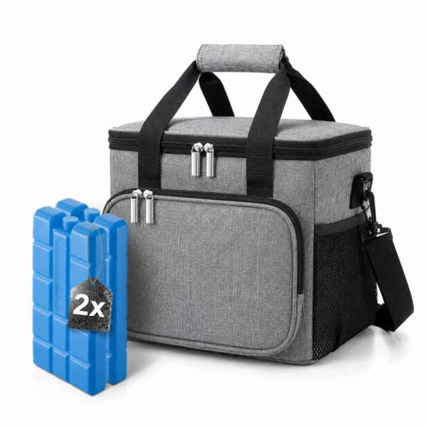 ECARLA torba termiczna piknikowa 15L +2 wkłady chłodzące Szara KP06SZ