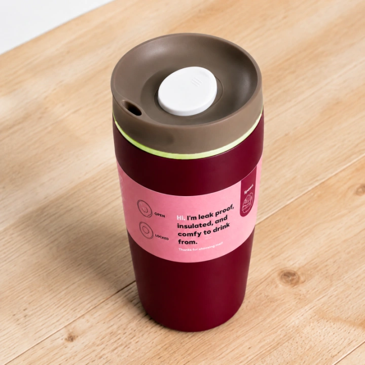 ECARLA kubek termiczny 560ml termos zamykany Bordowy CUP30