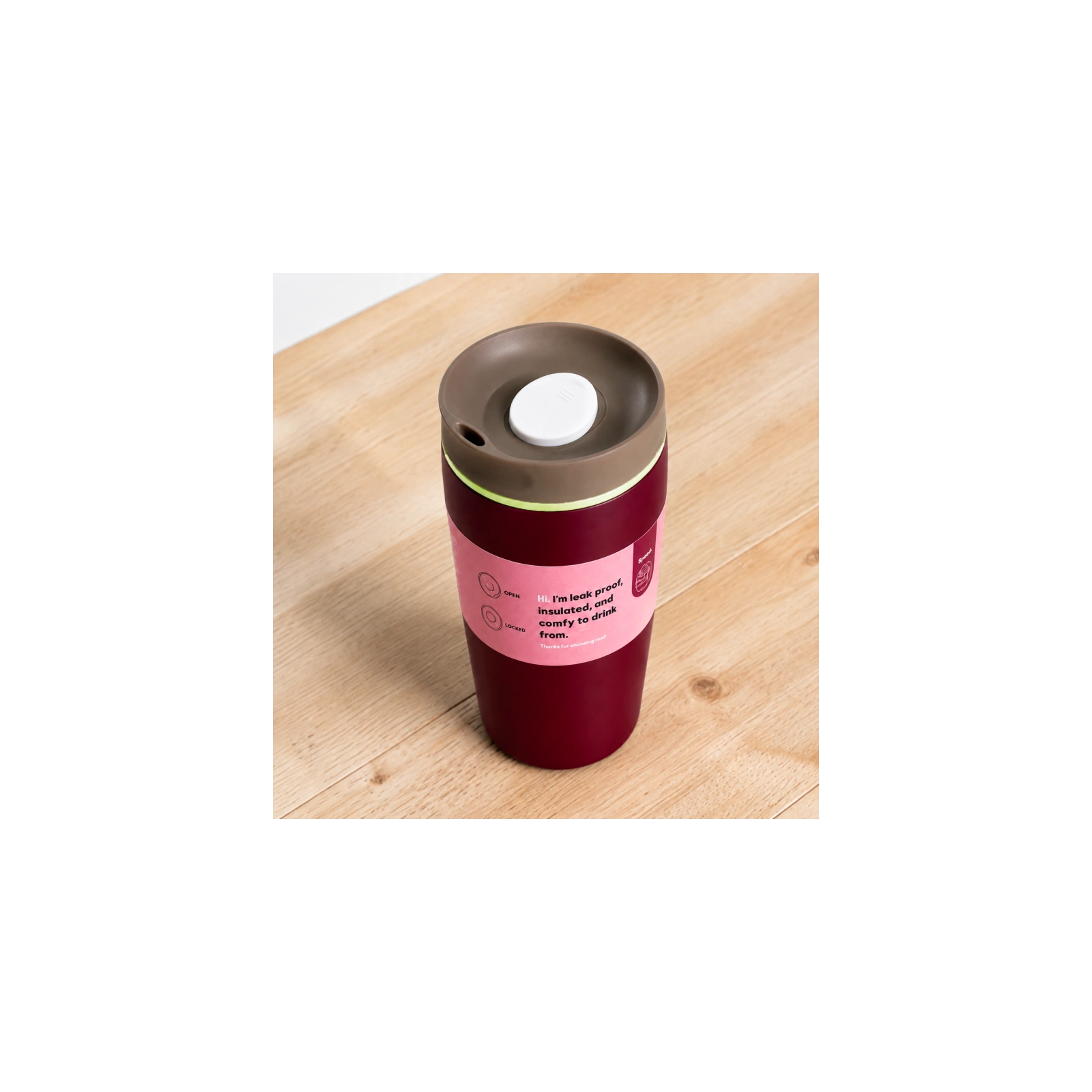 ECARLA kubek termiczny 560ml termos zamykany Bordowy CUP30