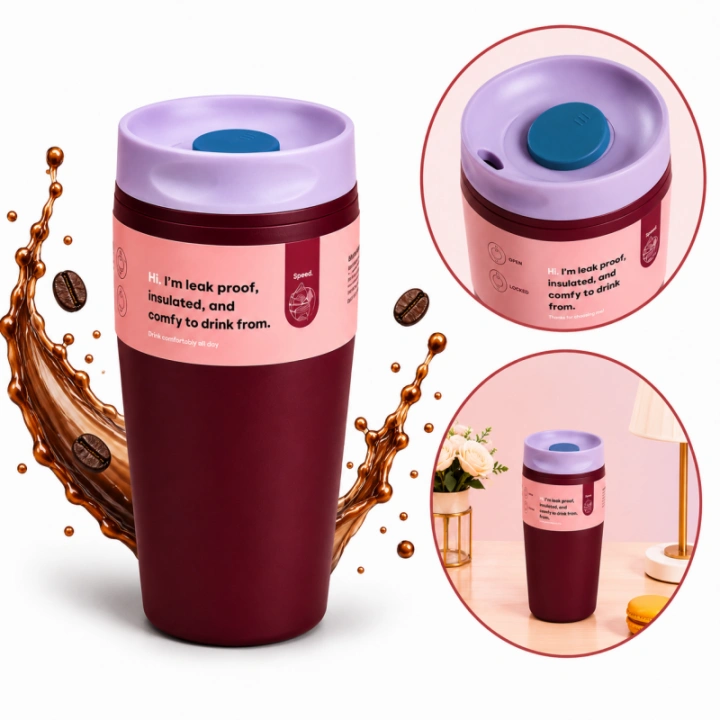 ECARLA kubek termiczny 340ml termos zamykany Bordowy CUP31