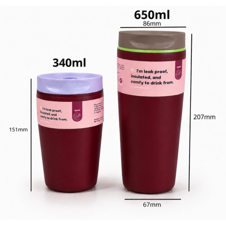 ECARLA kubek termiczny 340ml termos zamykany Bordowy CUP31
