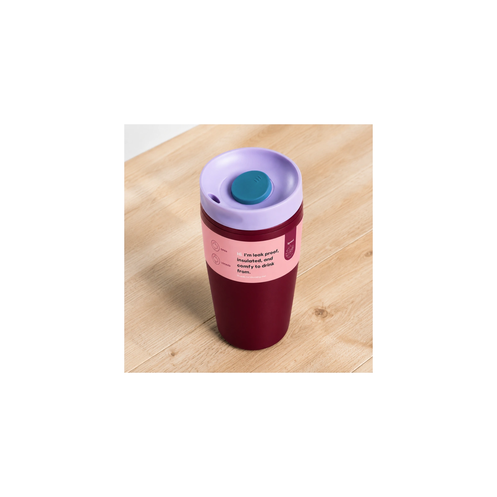 ECARLA kubek termiczny 340ml termos zamykany Bordowy CUP31