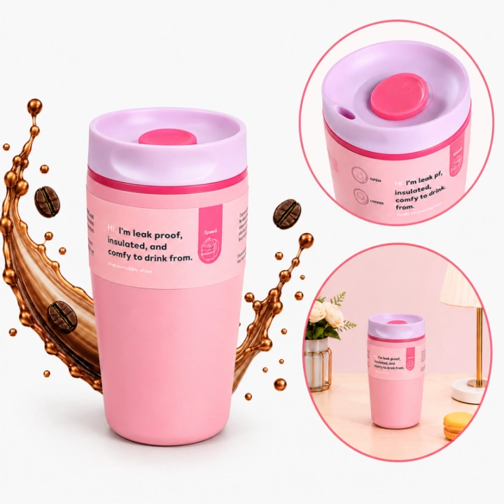 ECARLA kubek termiczny 340ml termos zamykany Różowy CUP32