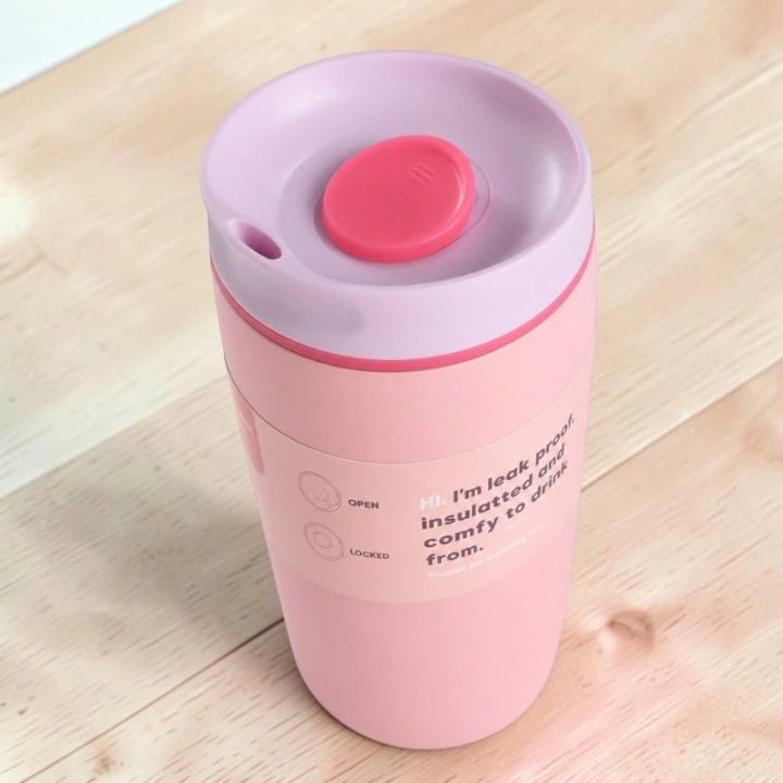 ECARLA kubek termiczny 340ml termos zamykany Różowy CUP32