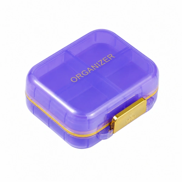 ECARLA mały organizer na leki z przegródkami 8x7x3,5cm Fioletowy CB80FIO
