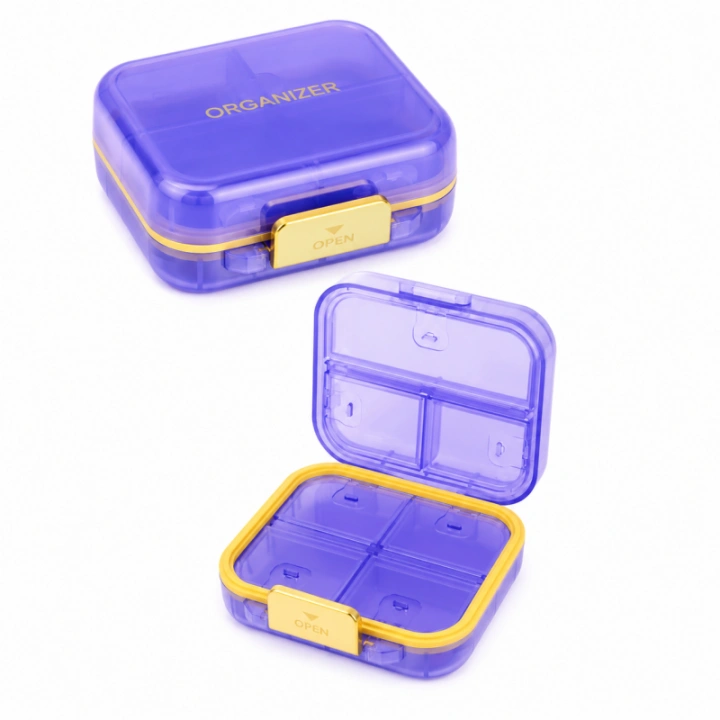 ECARLA mały organizer na leki z przegródkami 8x7x3,5cm Fioletowy CB80FIO