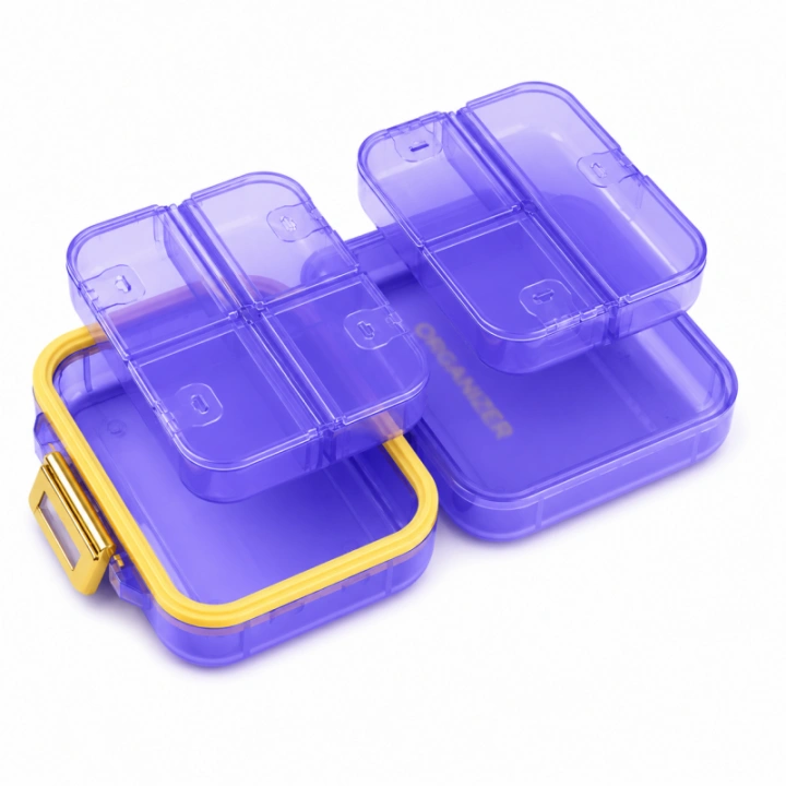 ECARLA mały organizer na leki z przegródkami 8x7x3,5cm Fioletowy CB80FIO