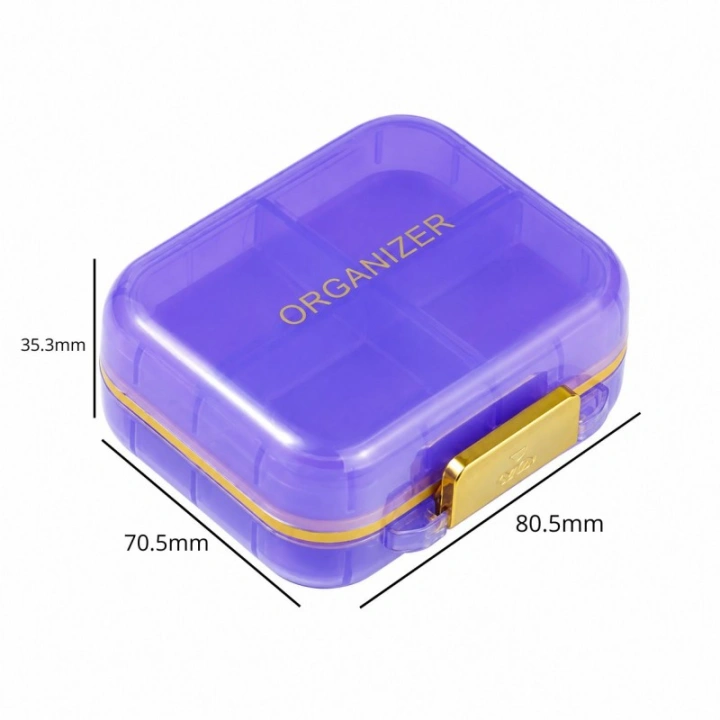 ECARLA mały organizer na leki z przegródkami 8x7x3,5cm Fioletowy CB80FIO
