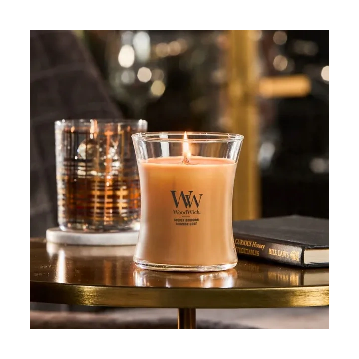 WOODWICK Pluswick średnia świeca w słoiku GOLDEN BOURBON 275g