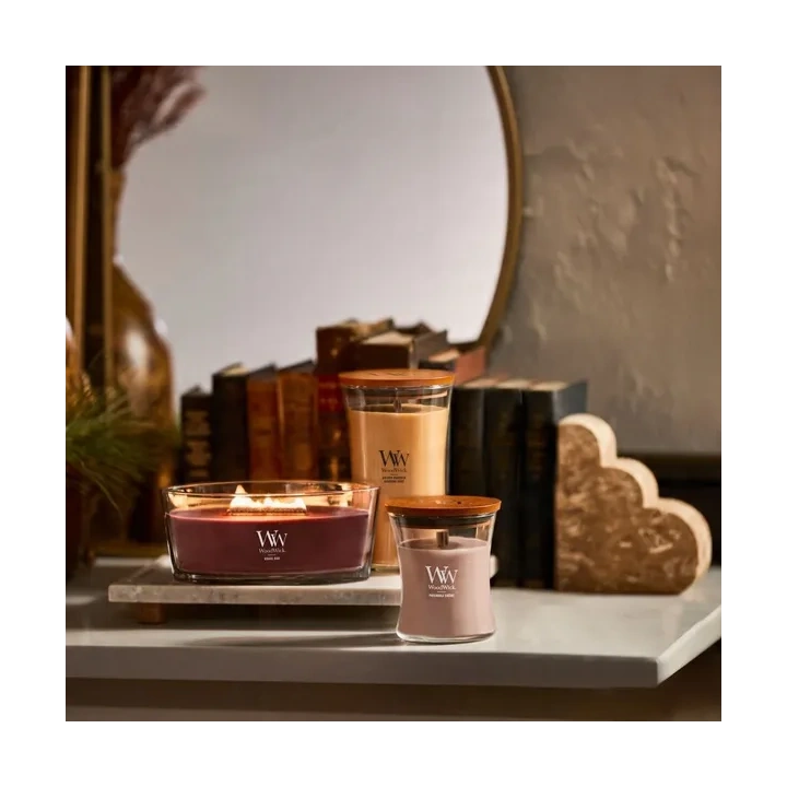 WOODWICK Pluswick średnia świeca w słoiku PATCHOULI CREME 275g