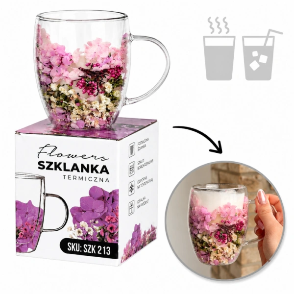 ECARLA szklanka termiczna 300ml WRZOS, HORTENSJA Różowa SZK213
