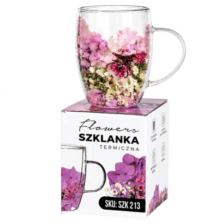 ECARLA szklanka termiczna 300ml WRZOS, HORTENSJA Różowa SZK213