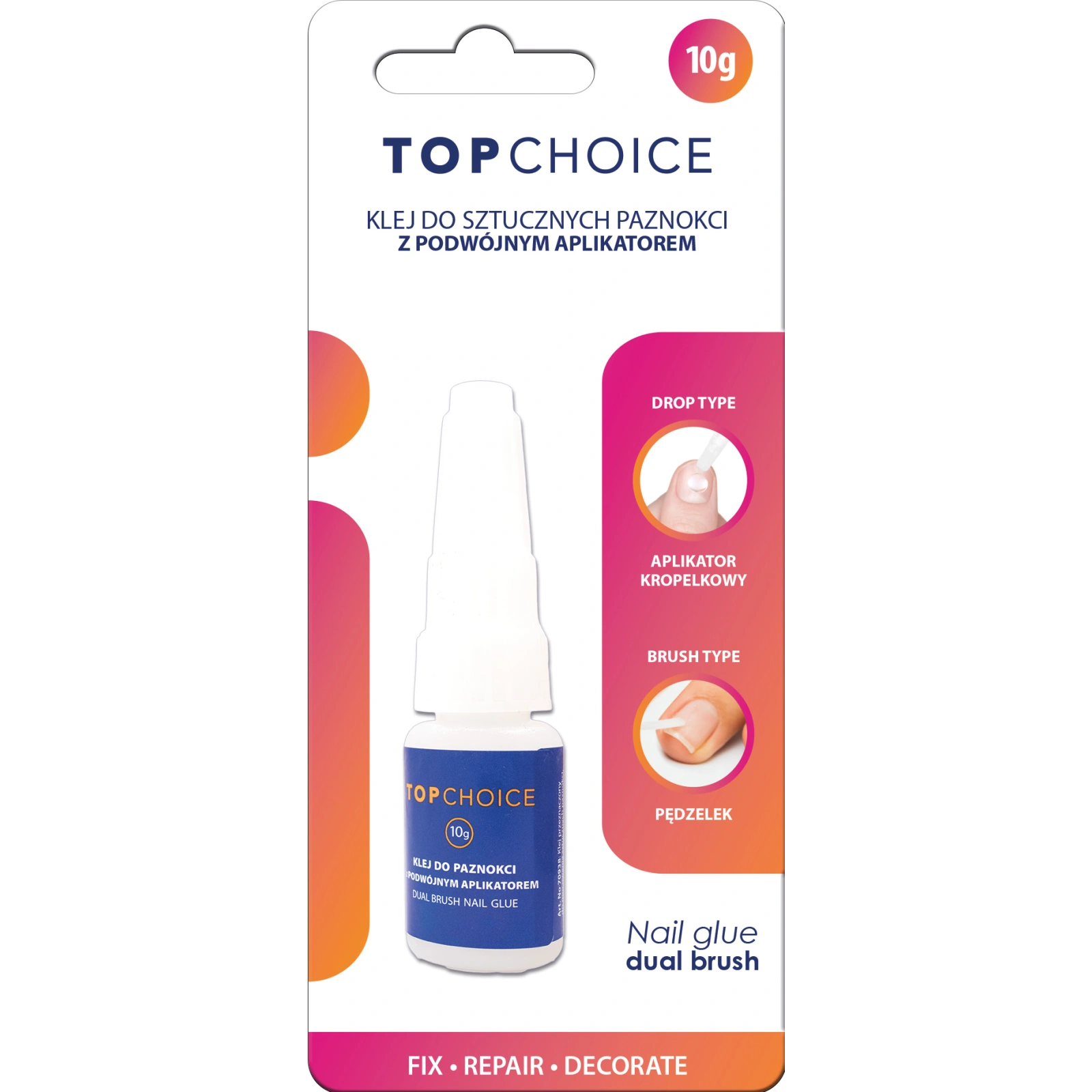 TOP CHOICE klej do sztucznych paznokci z podwójnym aplikatorem 10g