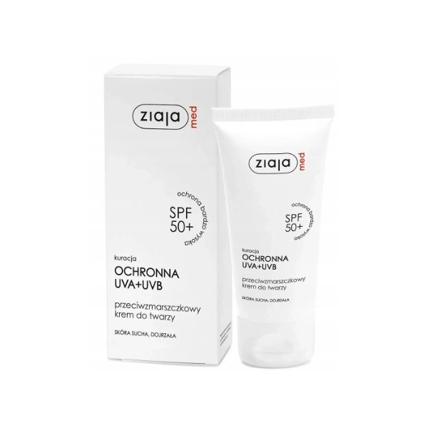 ZIAJA MED kuracja ochronna UVA+UVB krem do twarzy przeciwzmarszczkowy SPF50+ 50ml