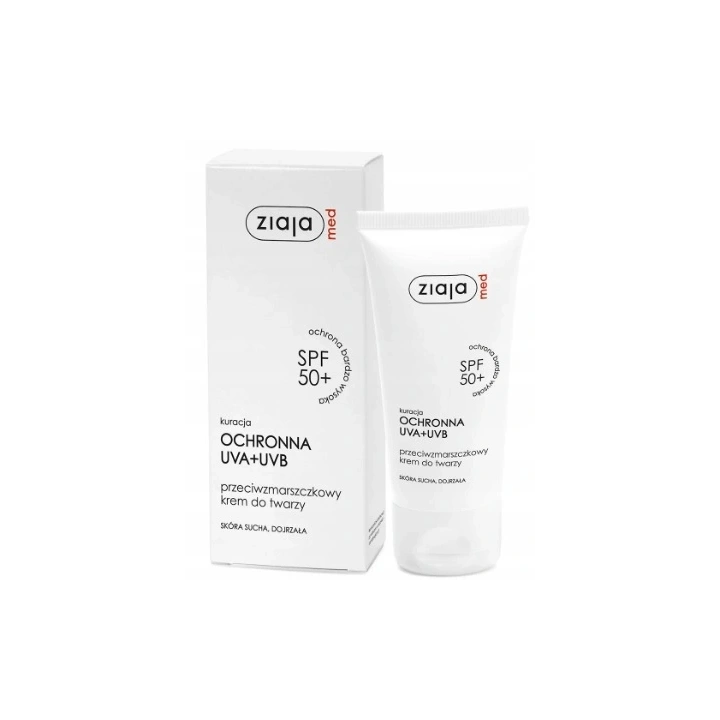 ZIAJA MED kuracja ochronna UVA+UVB krem do twarzy przeciwzmarszczkowy SPF50+ 50ml