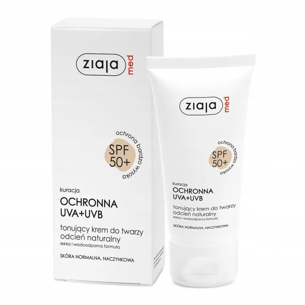 ZIAJA MED kuracja ochronna UVA+UVB krem do twarzy tonujący Naturalny SPF50+ 50ml