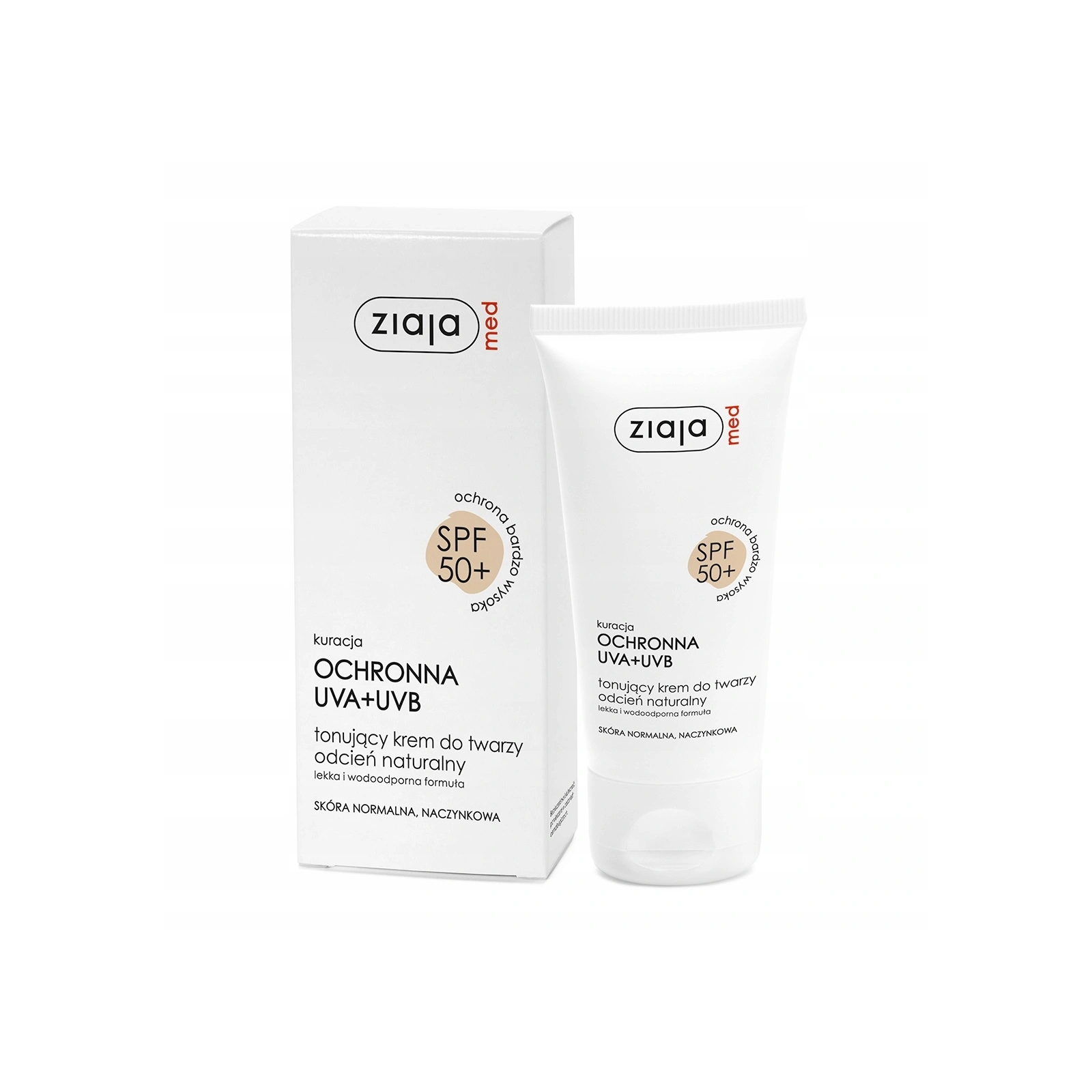 ZIAJA MED kuracja ochronna UVA+UVB krem do twarzy tonujący Naturalny SPF50+ 50ml