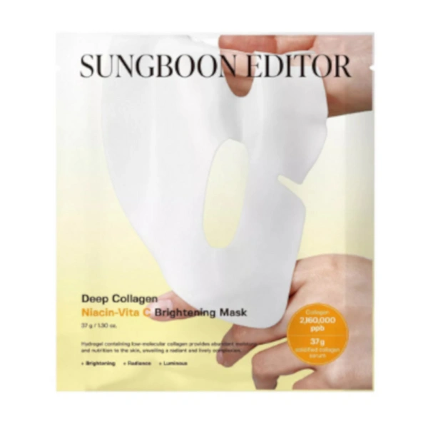 Sungboon Editor SUNGBOON EDITOR Deep Collagen koreańska maska w płacie rozświetlająca Niacin-Vita C 37g — Składniki i ocena