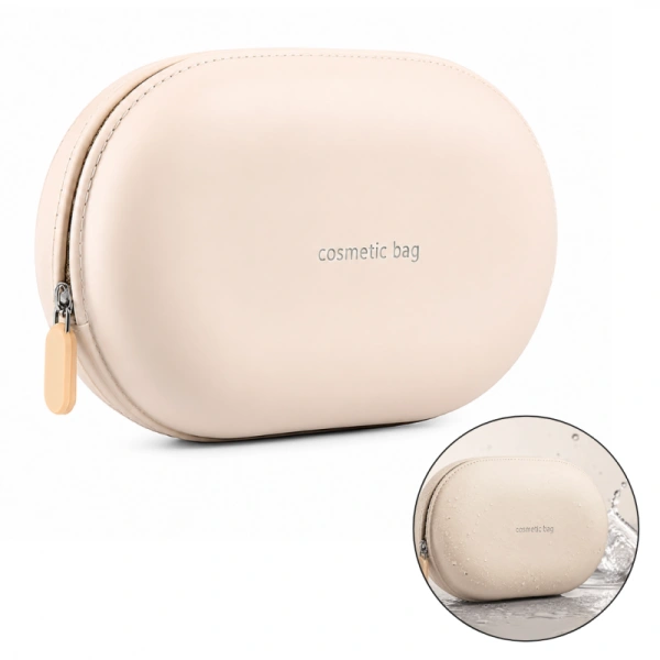 ECARLA silikonowa kosmetyczka wodoodporna, sztywne etui 18x11x7cm KREM KS158