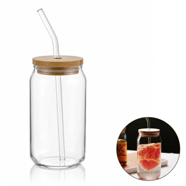 ECARLA szklanka z rurką i drewnianą przykrywką 350ml SZK210