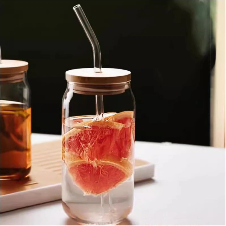 ECARLA szklanka z rurką i drewnianą przykrywką 350ml SZK210