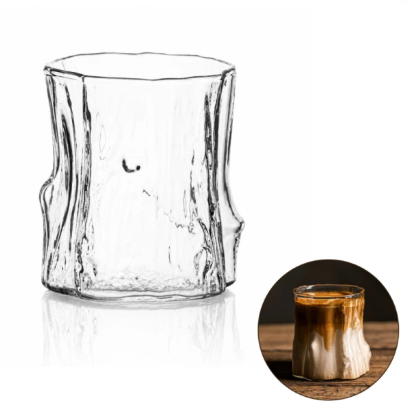 ECARLA szklanka fakturowana do kawy, drinków, whiskey 300ml WZÓR DREWNA SZK208