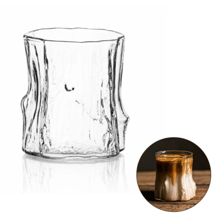 ECARLA szklanka fakturowana do kawy, drinków, whiskey 300ml WZÓR DREWNA SZK208