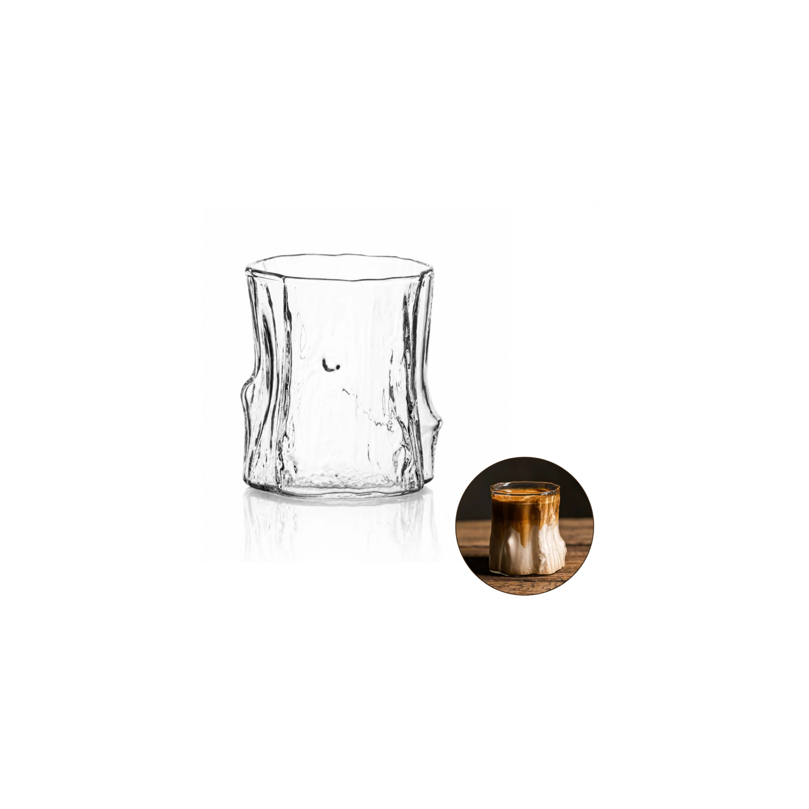 ECARLA szklanka fakturowana do kawy, drinków, whiskey 300ml WZÓR DREWNA SZK208