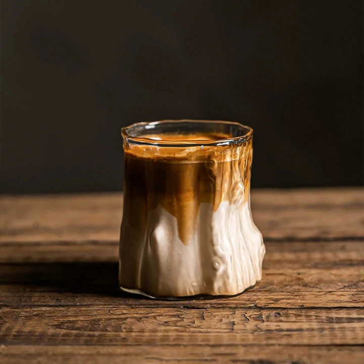 ECARLA szklanka fakturowana do kawy, drinków, whiskey 300ml WZÓR DREWNA SZK208