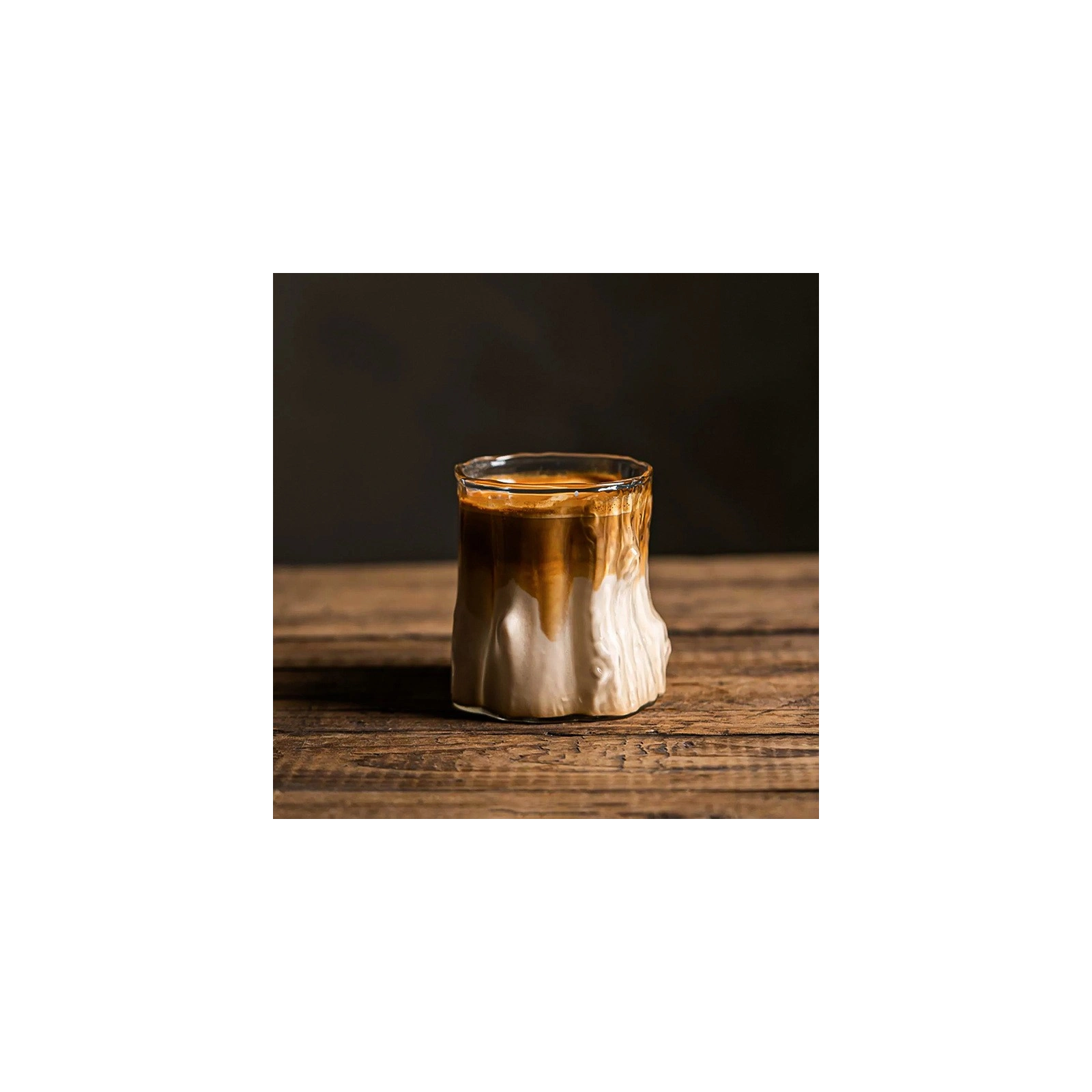 ECARLA szklanka fakturowana do kawy, drinków, whiskey 300ml WZÓR DREWNA SZK208