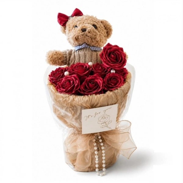 ECARLA Flower Box bukiet mydlanych kwiatów z MISIEM 8szt LED BUK31CZE