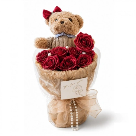 ECARLA Flower Box bukiet mydlanych kwiatów z MISIEM 8szt LED BUK31CZE
