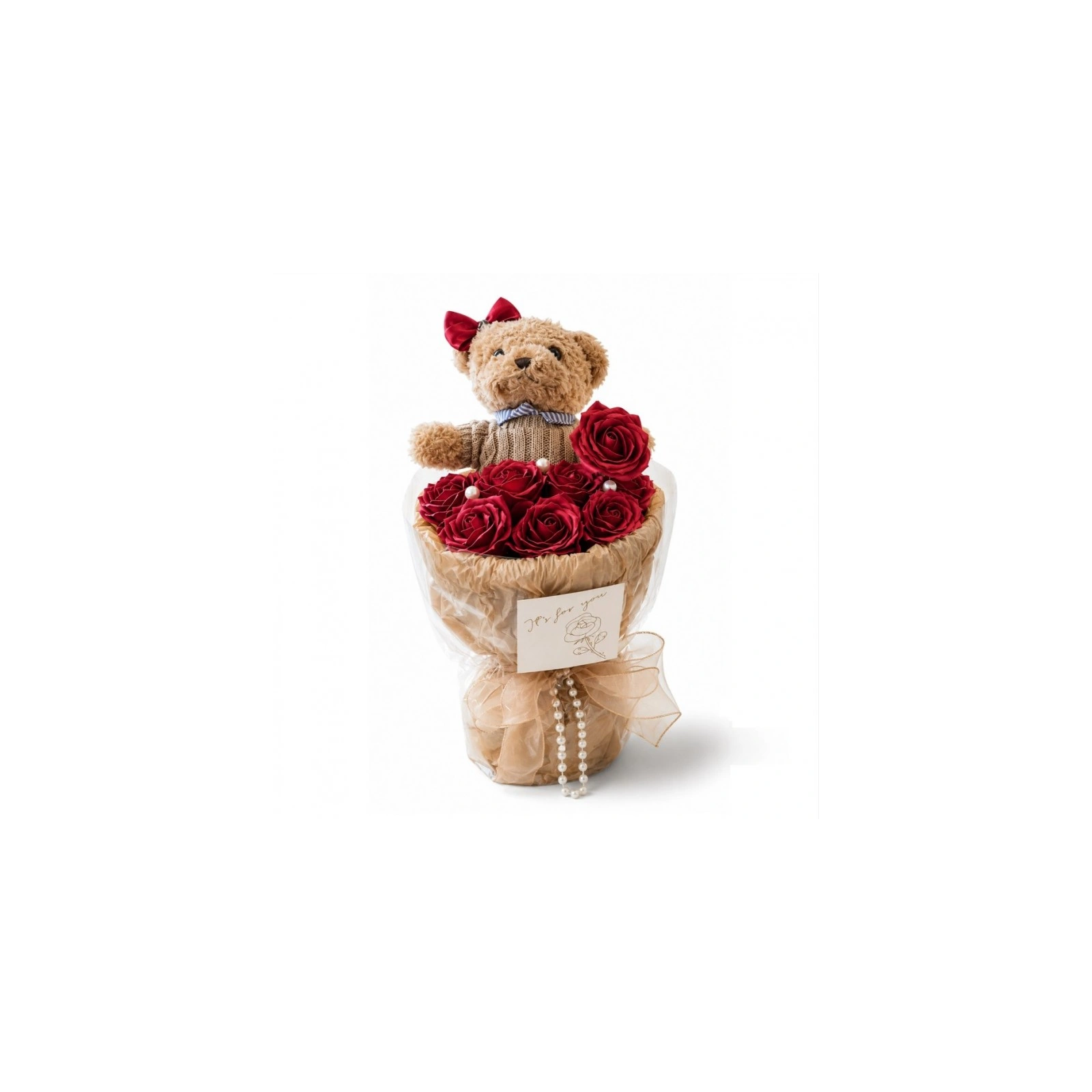 ECARLA Flower Box bukiet mydlanych kwiatów z MISIEM 8szt LED BUK31CZE