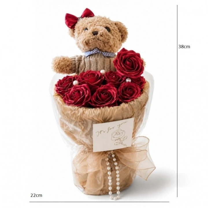 ECARLA Flower Box bukiet mydlanych kwiatów z MISIEM 8szt LED BUK31CZE